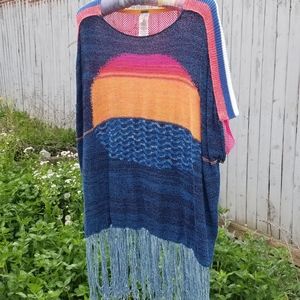 Crochet Fringe Sunset Poncho Sweater Beach Coverup